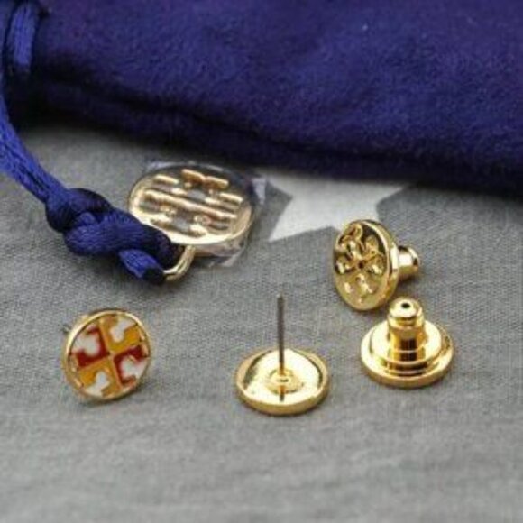 Tory Burch Kira Enamel Studs in Red/Yellow - Picture 3 of 3